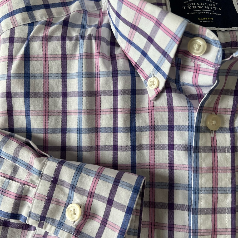 Charles Tyrwhitt Button-Down Collar Non-Iron Check Shirt - Blue Purple …